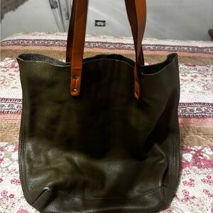 Olive Green Leather Tote Bag
